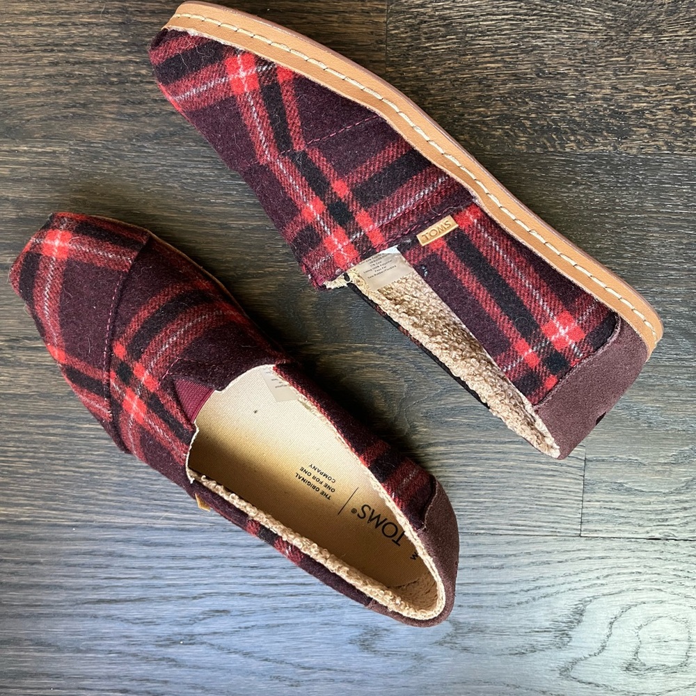 Toms Red Plaid Flats